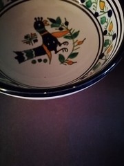 Mexico Folk Art Pottery 6″ Round Bowl Bird Floral