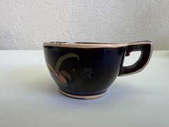 Vintage Mexican Tlaquepaque black cup w/white donkey 3 1/2″ diam.