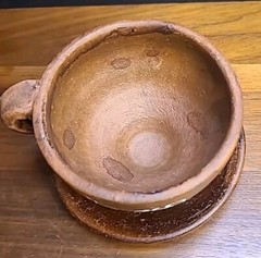 Set Of 4 Vintage Mexican Red Clay Cup and Saucer- Handcrafted Mexico