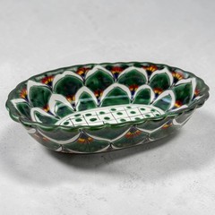 Talavera Camacho Mexico Lead Free Oval Dish 7.5″ Hand Painted Green Bowl