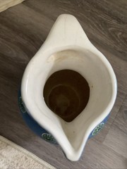 Handmade Mexican? Pottery Pitcher Vase Marked Unglazed Blue Green