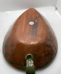 Pottery Leaf Shape Bowl Green Brown Mexican Ware Vintage