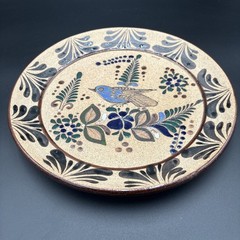 VTG 70’s TONALA Mexican Folk Art Pottery Plate Hand Painted Bird & Floral 12”