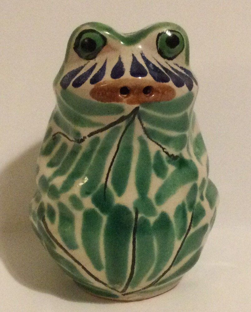 Mexican Pottery Handpainted single Frog Salt Shaker signed approx 3.25″