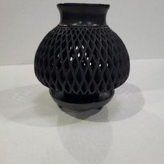 Oaxaca Art Pottery Barro Negro Mexico Hand Carved Black Clay Round Candale Lamp