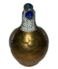 Vintage Sergio Bustamante Quail Mexican Tonala Pottery Brass B Mark 7×5″ *flaw