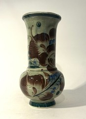 Vintage- Tonala Mexican Pottery 8.5 inches Green Vase- Signed- Hand Painted