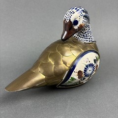Tonala Mexico Pottery Duck Figurine Armored Brass Scales Hand Painted 5.25×6.75″