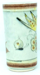 Tonala Baby Blue glaze Bird Butterfly Tall Cup or straight sided Vase vgc