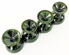 4 MEXICO OAXACA FOLK ART LOZA VERDE GREEN GLAZED CERAMIC MEZCAL COPITA CUP GLASS
