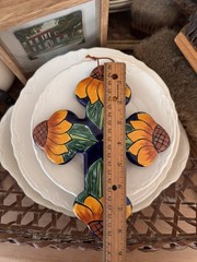 Talavera Multi Color Terra Cotta Cross Handmade in Mexico Sunflower Cobalt Blue