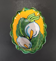 Talavera Salsa Bowl Handpainted Floral Lilly Small Candy Dish Mexican 5.25″