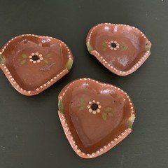 Set Heart Shape Ashtrays 4” Mexican Clay
