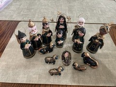 Mexican Tonala Nativity Set Scene 11 Piece Hand Painted Crèche Pottery Folk Art