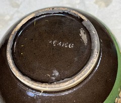 1920-40 Hand painted Black Glazed Tlaquipaqui Jalisco, Mexico 10.5” Pottery Bowl