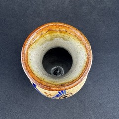 VINTAGE Tonala Mexican Folk Art Sandstone Pottery Bird Floral Vase Signed 6”