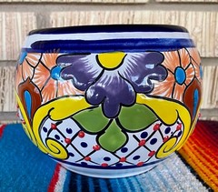 Mexican Ceramic Flower Pot Planter Folk Art Pottery Handmade Talavera #7