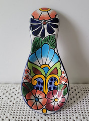 Talavera Spoon Rest Mexico Pottery Hand Painted Ceramic Lead-Free Floral Design