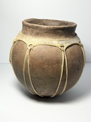 Vintage Tarahumara Clay Handmade Pottery Vase Animal Hide Sinew 7 1/2”