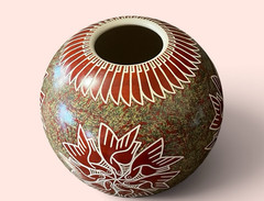 Mata Ortiz Pottery Leonel Lopez Saenz Floral Ducks Birds Flowers Mexican Clay