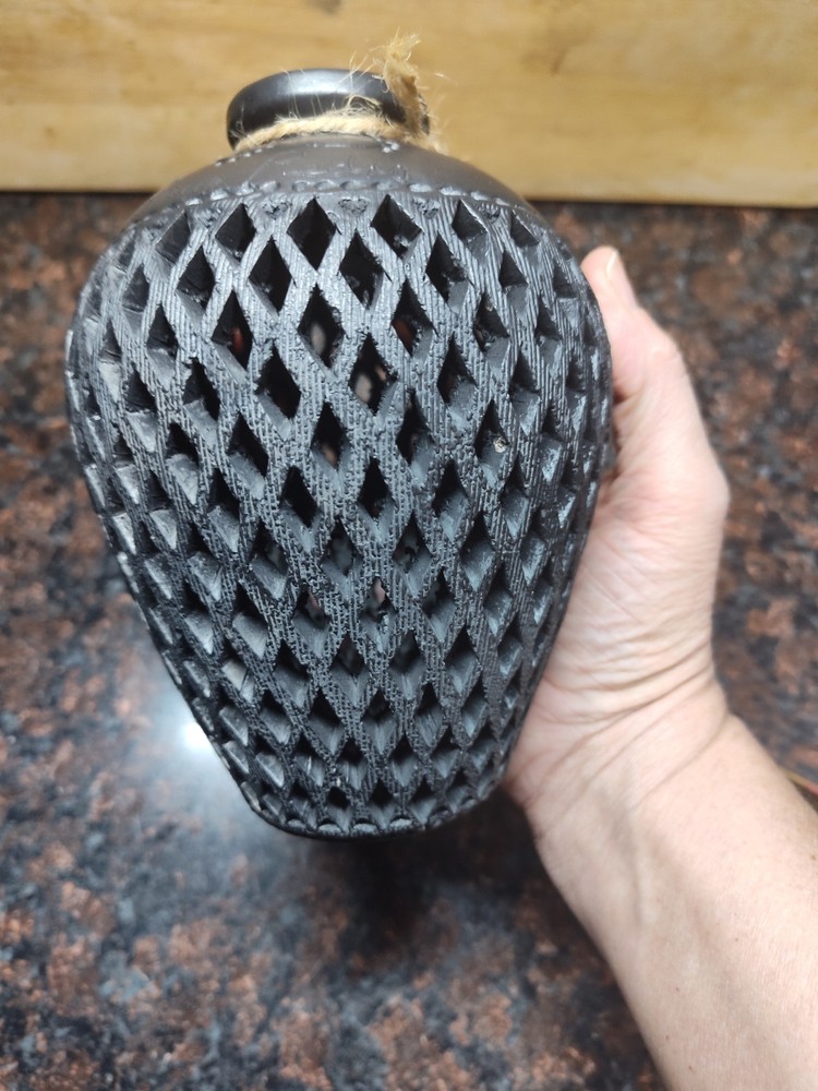 Beautiful Mexican Barro Negro Pottery Vase, 7″ Tall, Cutout Black Clay, Oaxaca