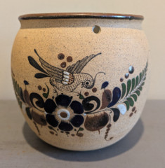 Netzi Tonala Plant Hanger Pot w Drainage Hole Mexican Stoneware Pottery Signed