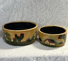 2 Vintage Mexican Folk Handmade Hand painted Pottery Planters w/Drain Hole FaB!