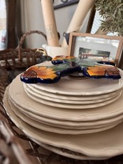 Talavera Multi Color Terra Cotta Cross Handmade in Mexico Sunflower Cobalt Blue