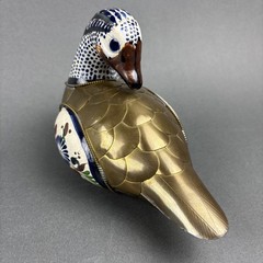 Tonala Mexico Pottery Duck Figurine Armored Brass Scales Hand Painted 5.25×6.75″