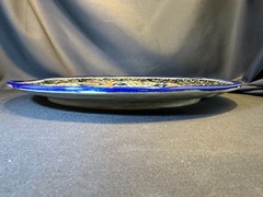 Handcrafted Large Mexican Folk Art Painted Round Platter 13.75 in. Signed