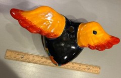 Vintage Hand Painted Handmade in Mexico Ceramic/Clay Heart with Wings W/ Sticker