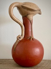 Vintage Mexican Folk Art Bird Terracotta Effigy Vessel Moche Style Handmade 10”
