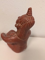 Vintage Mexico Pottery Folk Art Figurine Woman Playing The Drums handmade music
