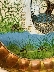 Estate Rare Mexican Hand Painted Ceramic Duck Plate W/ Brass & Copper