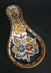 Handmade Mexican Talavera Spoon Rest With Vibrant Floral Design 11″