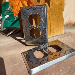 Mexican Punch Tin double outlet plate cover Folk Art Silver