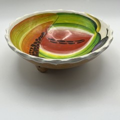 Mexican Talavera Pottery Footed Hand Painted Fruit Bowl Salsa 5.75”