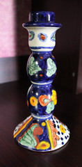 Talavera Mexican Pottery Tall Single Candle Holder Hand Painted Colorful