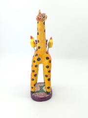 Vintage Mexican Folk Art Candle Holder Handmade Giraffe Birds Clay Pottery Large