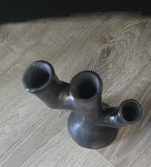 Pair Barro Candle Holders Oazaca Mexican Black Clay Folk Art Pottery Mexico