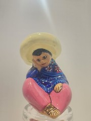 Mexican Handmade Hand Painted Pottery Figurine with Sombrero Folk Art