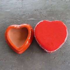 Mexican Pottery Trinket Box Heart Shape Flowers Calla Lily Hand Painted Folk Art