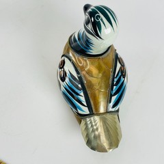 3 Vintage Tonala Mexican Folk Art Pottery Bird Figurines Brass Armored Ducks
