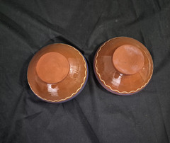 2 Hand-Painted Glazed Terracotta Bowls Featuring Cobalt Blue Motifs & Heart’s