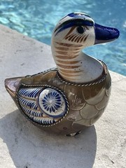 Vintage hand painted Mexican folk art tonala Copper & brass duck figure