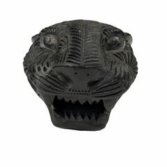 Oaxacan Barro Negro Carved Black Clay Jaguar Panther Head Mexican Folk Art Flaw