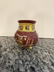 Vintage Mayan Pottery Terra Cotta Vase 3 Footed Made By Belize SJS MAC