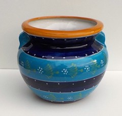 MEXICAN TALAVERA POTTERY BEAN POT STYLE PLANTER 11 1/2″ DIAMETER