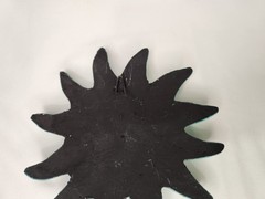 VTG Green Terracotta Folk Art Clay Pottery Wall Hanging Sun Face 5″ Chipped