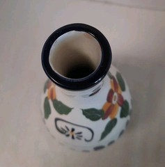 Talavera Hand Painted Tabletop Vase Floral White Blue Green 9”
